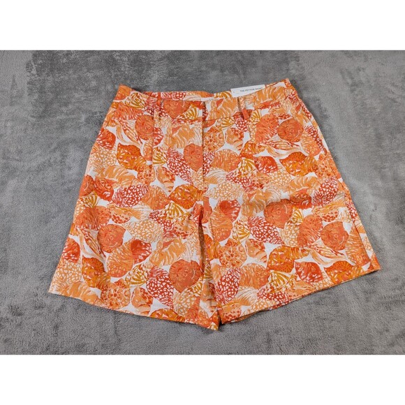 LOFT Peyton Shorts 8 Orange White Seashell Linen Blend Pleated Summer - Picture 2 of 10